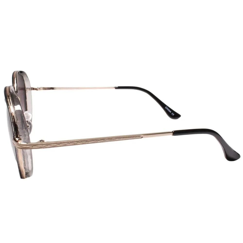 Indie Dapper 80s 90s Retro Vintage Look Round Black & Gold Frame Sunglasses